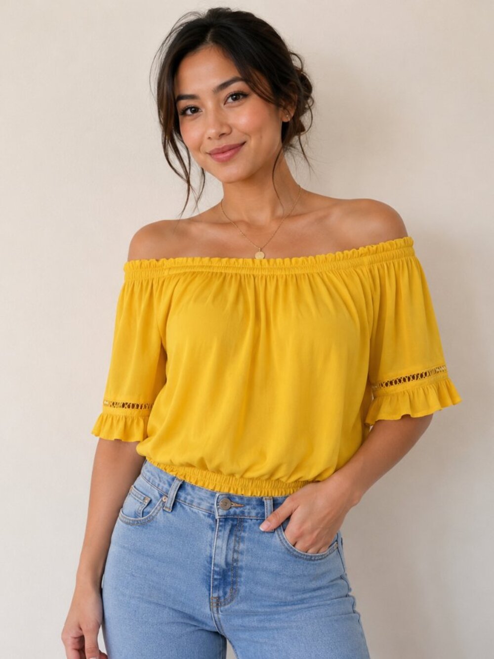 Indian Tropical Fashion Yellow Off-Shoulder Blouse Size S/M